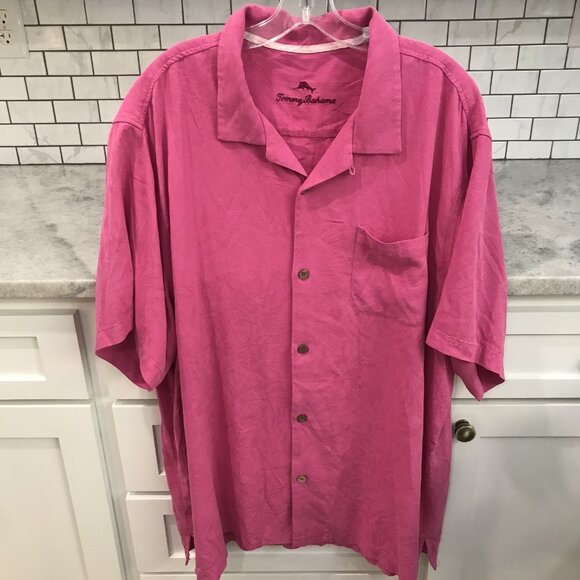 Tommy Bahama Shirt Mens XXL Pink Silk Button Up Casual Beach Resortwear Boho - Picture 1 of 9